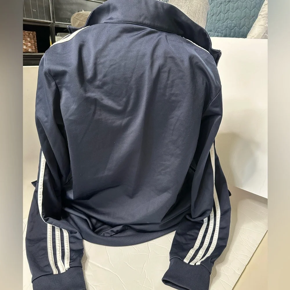 adidas Navy Blue Track Pocketed Classic Style Jacket with White Stripes - Picture 3 of 6